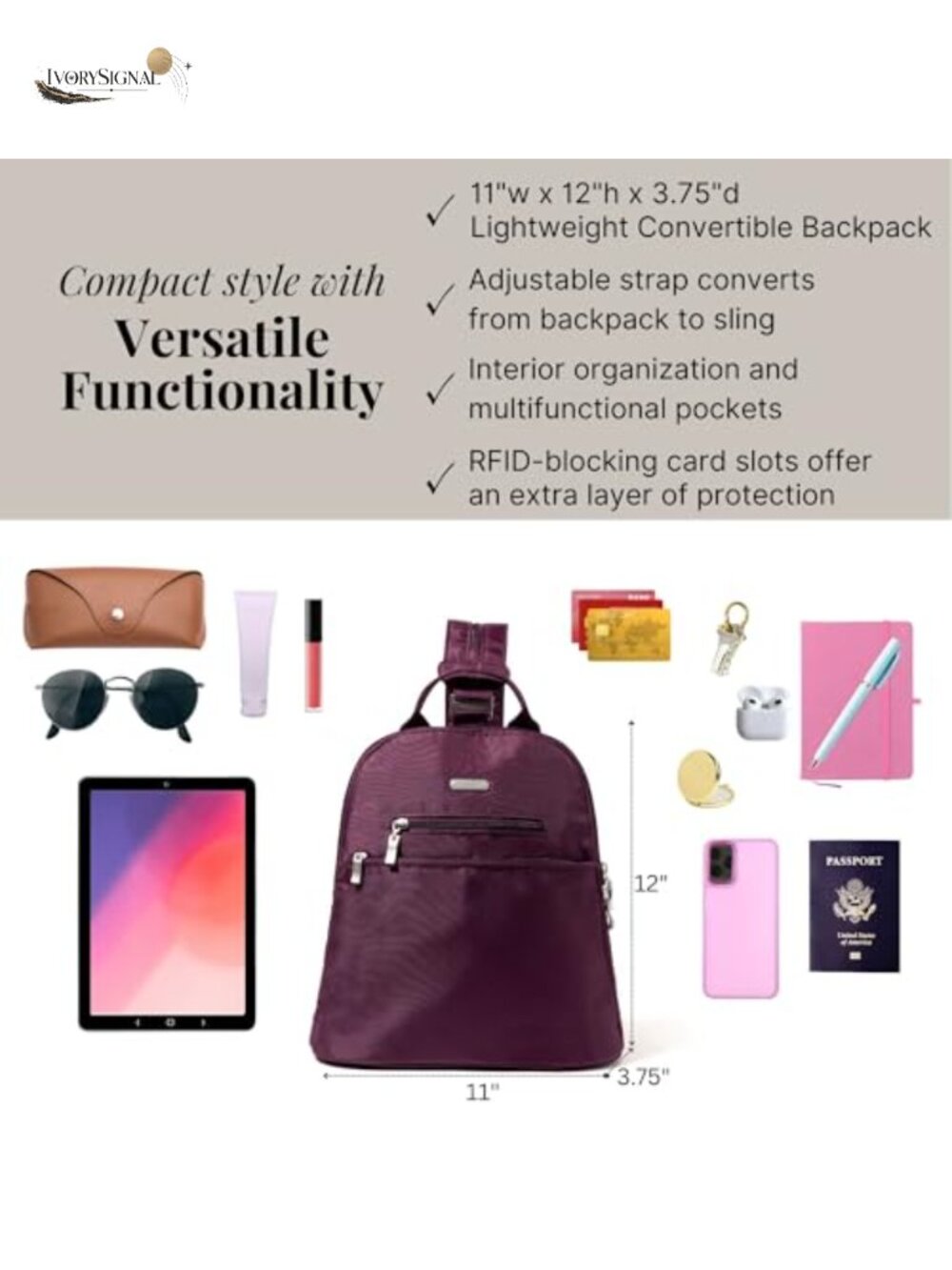 Convertible Backpack Sling with RFID Protection - Picture 3 of 4